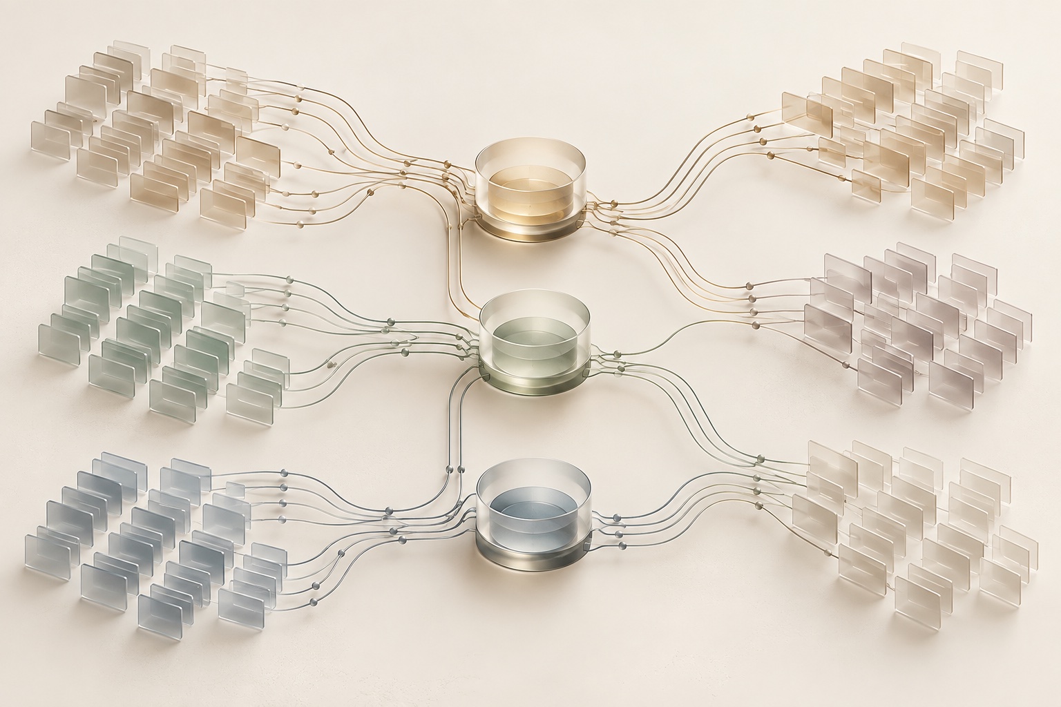 Groups of participant registry tiles connected to matching study compartments