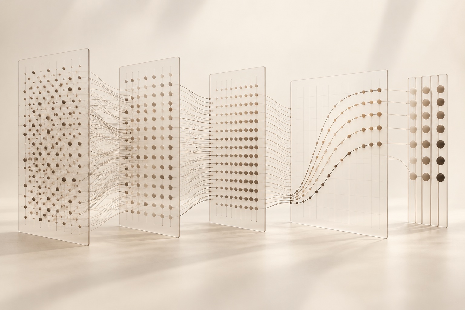Structured data sheets connected to statistical curves and ordered results