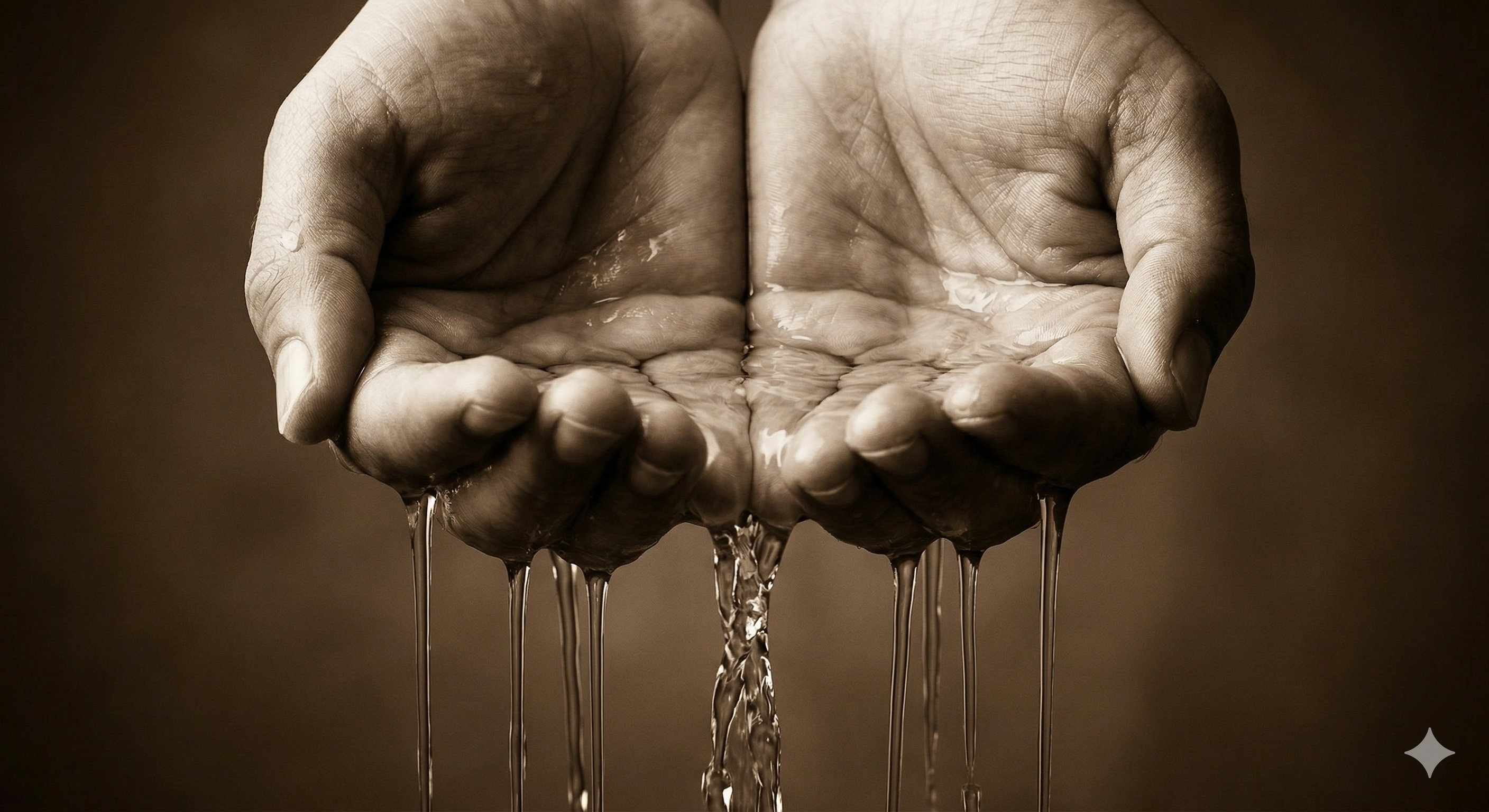 Hands with flowing water streams